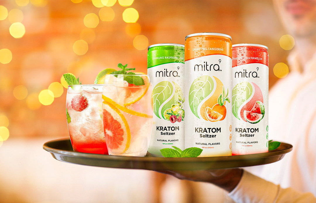 Non Alcoholic Drinks Mocktails served with Mitra9 Kratom Seltzers
